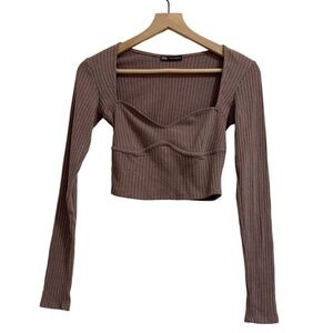 Zara Brown Cotton Corset Crop Top
